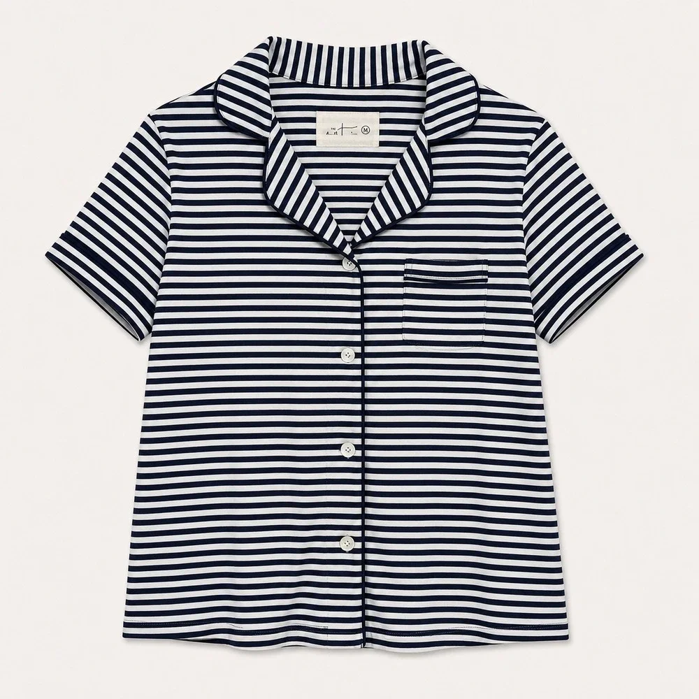The Cat's Pajamas Womens Navy White Striped Short Sleeve Button Pajama Top M NWT